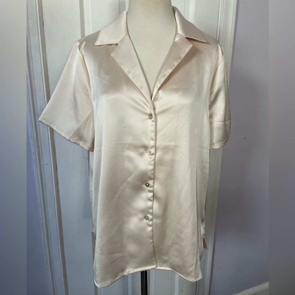 Rachel Zoe Women’s Beige Satin-Feel Blouse, Size L